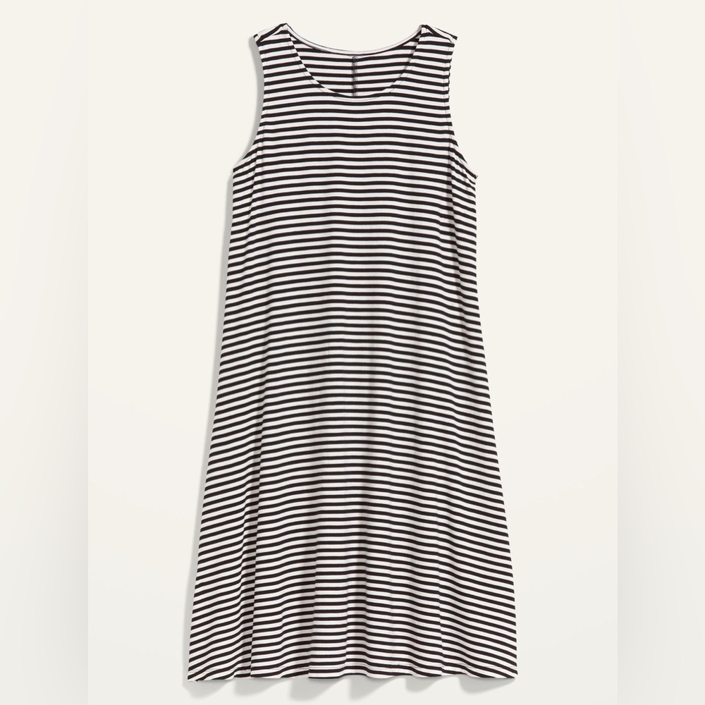 Old Navy Striped Jersey-Knit Sleeveless Swing Dress in Black and White Stripe